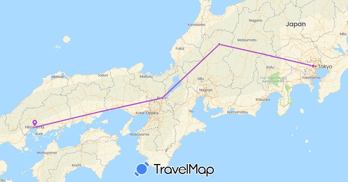 TravelMap itinerary: train in France, Japan (Asia, Europe)